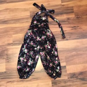 Boutique 9-12 months black floral romper
